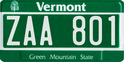 VT license plate ZAA801