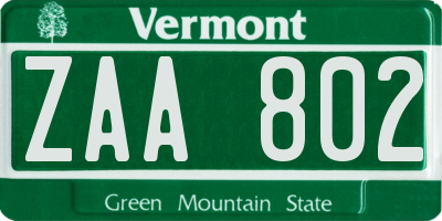 VT license plate ZAA802