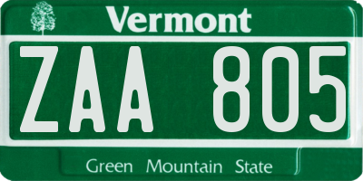 VT license plate ZAA805