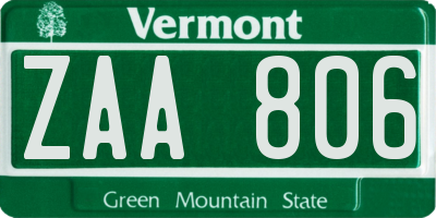VT license plate ZAA806