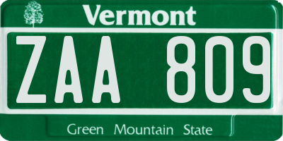 VT license plate ZAA809