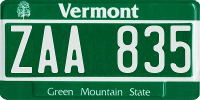 VT license plate ZAA835