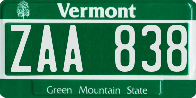 VT license plate ZAA838