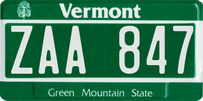 VT license plate ZAA847