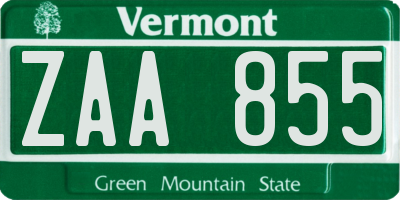 VT license plate ZAA855