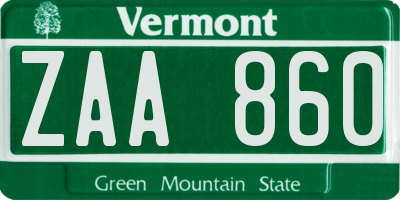 VT license plate ZAA860