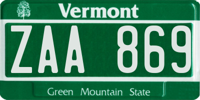VT license plate ZAA869
