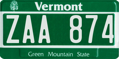 VT license plate ZAA874
