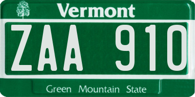 VT license plate ZAA910