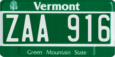 VT license plate ZAA916