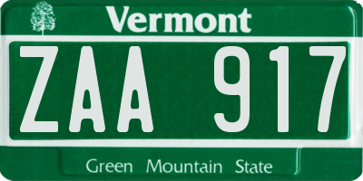 VT license plate ZAA917
