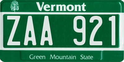 VT license plate ZAA921