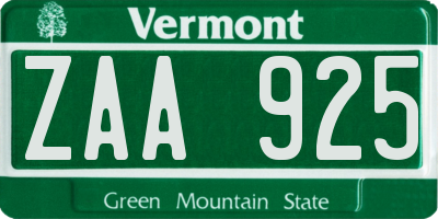 VT license plate ZAA925