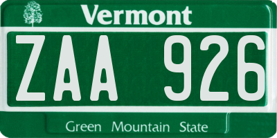 VT license plate ZAA926