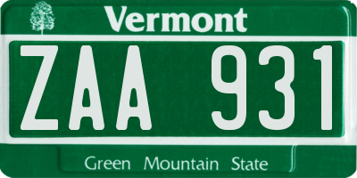 VT license plate ZAA931