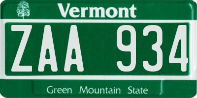 VT license plate ZAA934