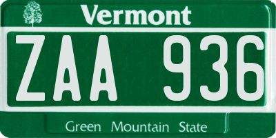 VT license plate ZAA936
