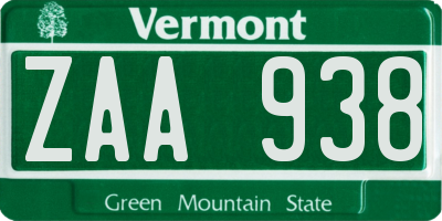 VT license plate ZAA938