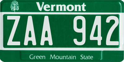 VT license plate ZAA942