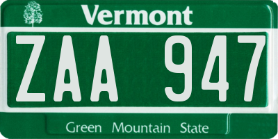 VT license plate ZAA947