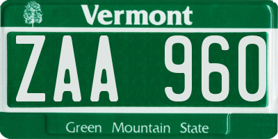 VT license plate ZAA960