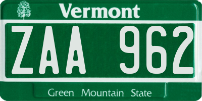 VT license plate ZAA962