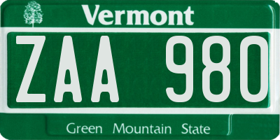 VT license plate ZAA980