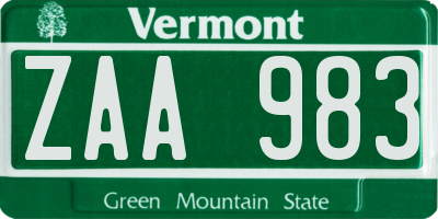 VT license plate ZAA983