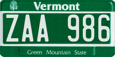 VT license plate ZAA986