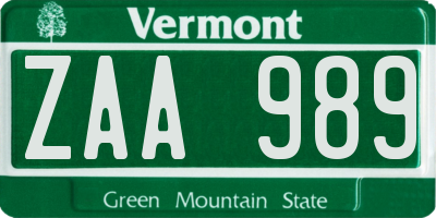 VT license plate ZAA989