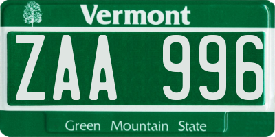 VT license plate ZAA996