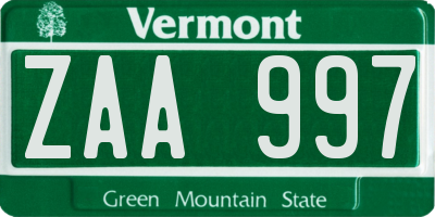VT license plate ZAA997