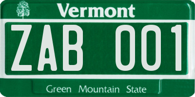 VT license plate ZAB001
