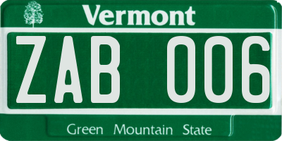 VT license plate ZAB006