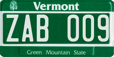 VT license plate ZAB009