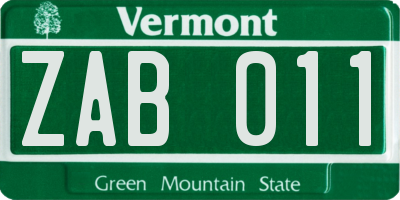 VT license plate ZAB011