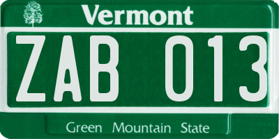 VT license plate ZAB013