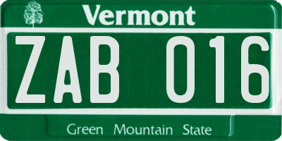 VT license plate ZAB016