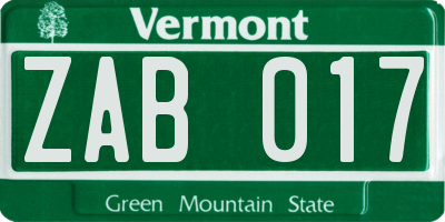 VT license plate ZAB017
