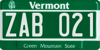 VT license plate ZAB021