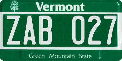 VT license plate ZAB027
