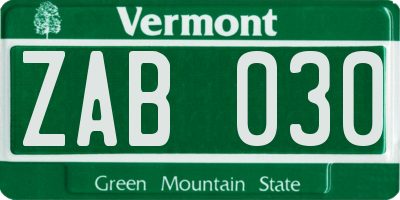 VT license plate ZAB030