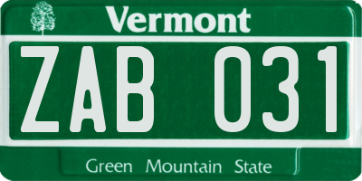 VT license plate ZAB031