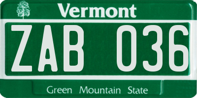 VT license plate ZAB036
