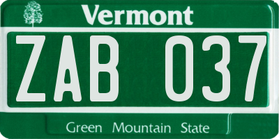 VT license plate ZAB037