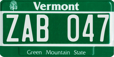 VT license plate ZAB047