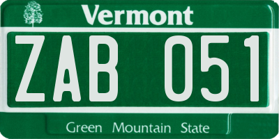 VT license plate ZAB051