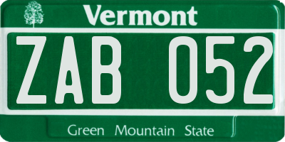 VT license plate ZAB052