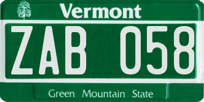 VT license plate ZAB058