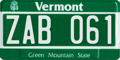 VT license plate ZAB061